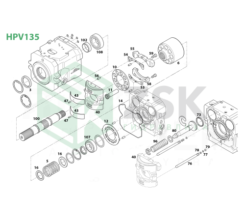 HPV135-02 Комплект уплотнений с манжетой 50x72x7