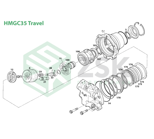 HMGC35 TRAVEL MOTOR Блок цилиндров 108x83