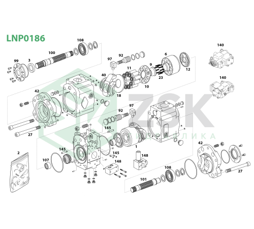 LNP0186 Комплект уплотнениий с манжетой 40x62x11 (для вала T12)