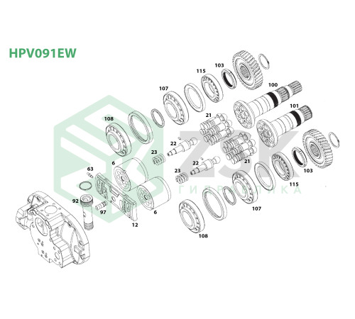 HPV091EW MAIN PUMP Блок цилиндров 102x83