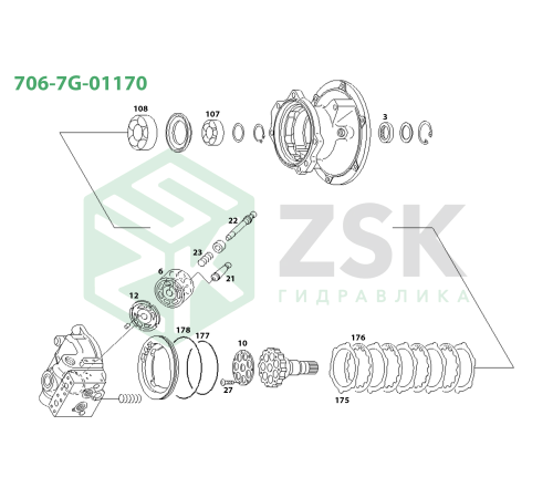 706-7G-01170 SWING MOTOR Центральный шип
