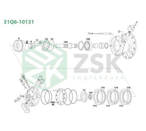 31Q6-10131 SWING MOTOR Ведущий вал T16 d44.5 L253.5 d35