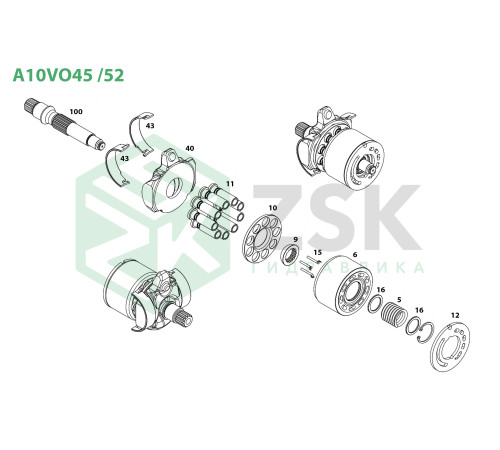 A10VO45 /52 Ведущий вал T15 d25.4 L204 d22