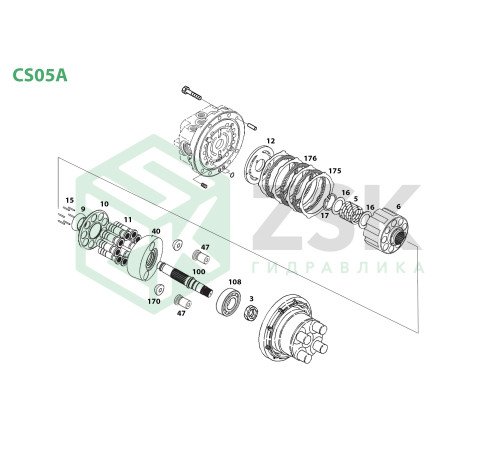 CS05A Ведущий вал L-178.5, d1-12, d2-16.75, d3-17.9, d4-21.7, d5-17.1, d6-16.4, d7-13.4, Z1-13, Z2-17