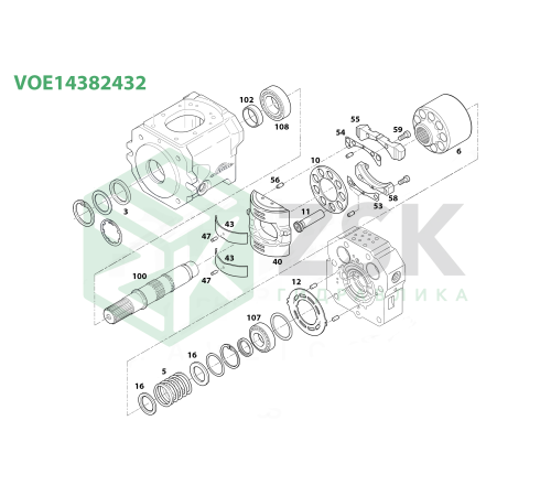 VOE14382432 TRAVEL MOTOR Блок цилиндров 132x117