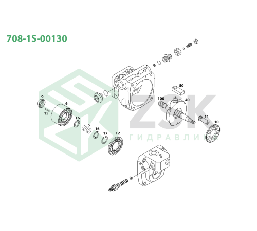 708-1S-00130 MAIN PUMP Поршень с башмаком 17x52.75