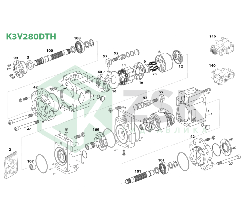 K3V280DTH Суппорт+Поворотная плита (40+41)