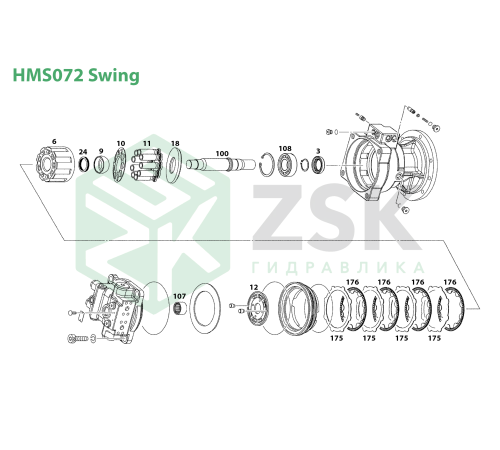 HMS072 SWING MOTOR Блок цилиндров 111x85.8